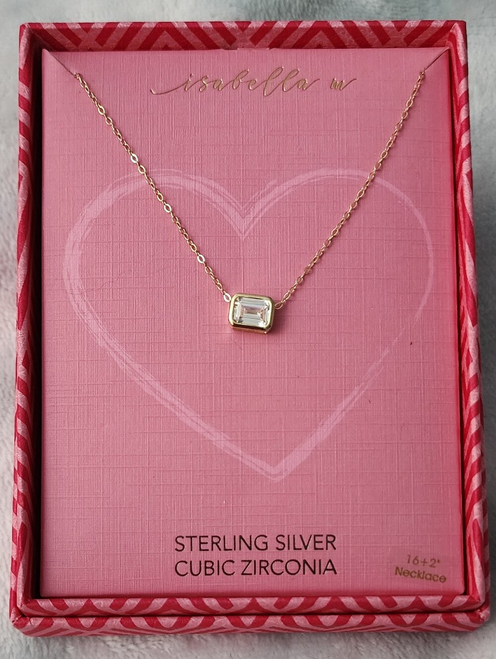 Gold on s925 Sterling Silver & CZ Emerald-cut "East-West" Pendant Necklace NEW!